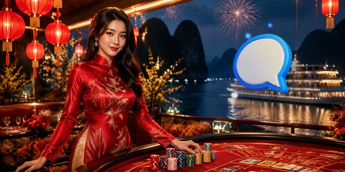 Người chơi thưởng thức game bài tại chợ đêm Hạ Long Bay dưới ánh đèn rực rỡ